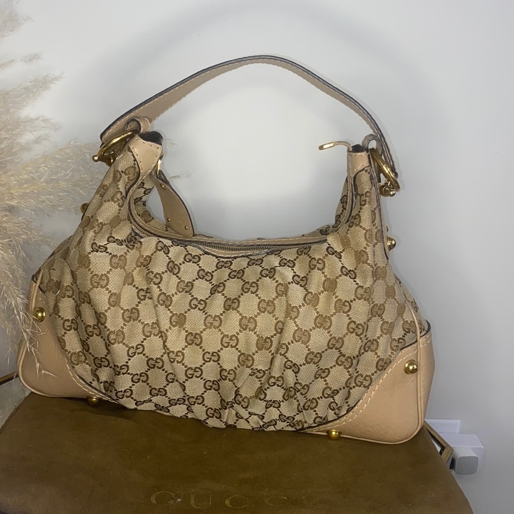 Gucci Beige GG Canvas Medium Jockey Hobo Bag